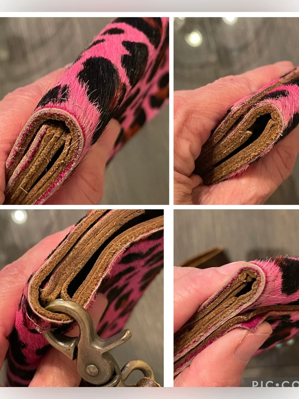 Keep It Gypsy Upcycled  Pink Leopard Ponyhair - Cowhide Trifold Wallet